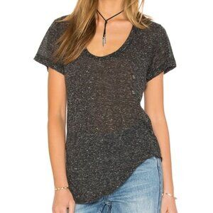 LNA Deep U Neck Tee T-Shirt Asymmetrical Hem Short Sleeve Heather Black